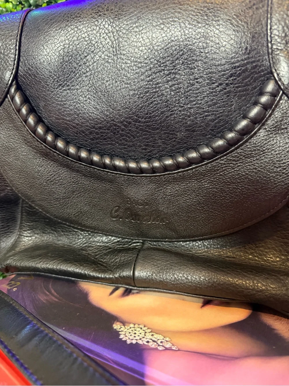 C Osvaldo Classic Black Leather Crossbody Bag with Braided Detail